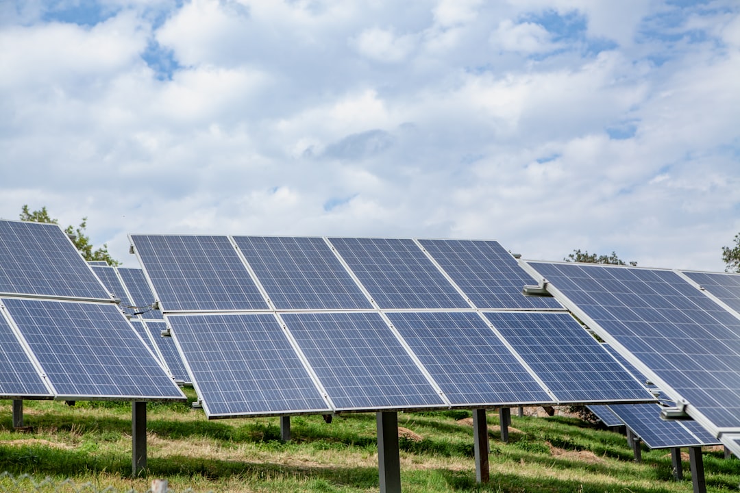 solar panels against blue sky.